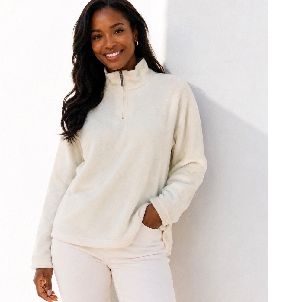 Free Country XL Cream Fleece Quarter Zip Pullover Mock Neck Sweatshirt 104-35